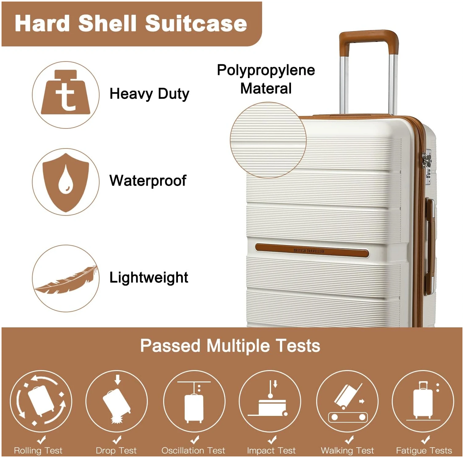Belle Valise Moyenne Taille British Traveller 69 litres, Rigide, Crème – Image 2