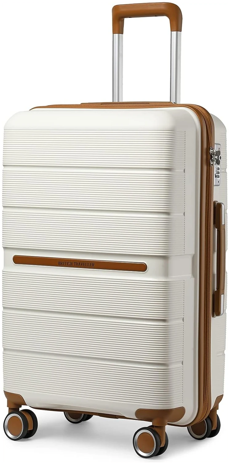 Belle Valise Moyenne Taille British Traveller 69 litres, Rigide, Crème