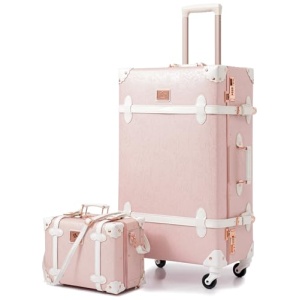 Set de 2 valises vintage Urecity rétro rose 4 roues serrure TSA