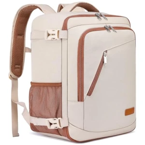 Sac à dos cabine WENIG 40x30x20 cm 24L pour Ryanair Wizzair avec port USB Beige-brun