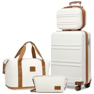 Set de 4 valises rigides Kono avec vanity case et sac de sport, blanc crème