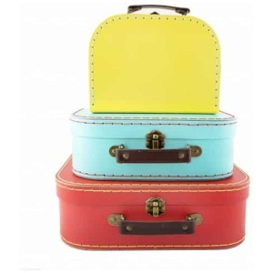 Set de 3 valises rétro Sass & Belle 29x20x10 cm rouge bleu jaune