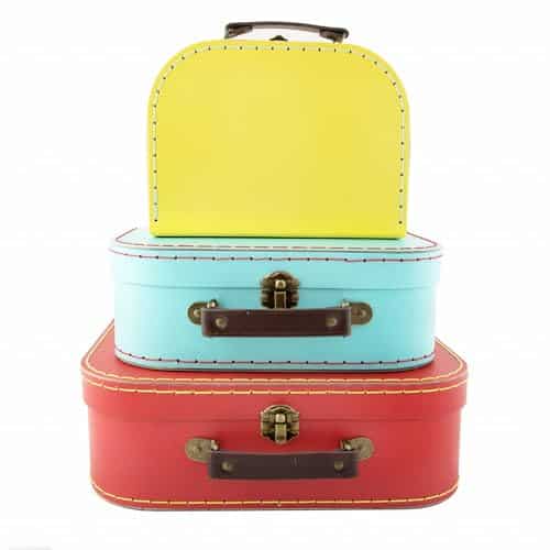 Set de 3 valises rétro Sass & Belle 29x20x10 cm rouge bleu jaune