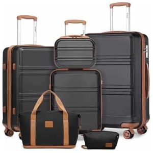 Set de 6 valises rigides Kono 55/65/74 cm avec vanity case et sac de sport