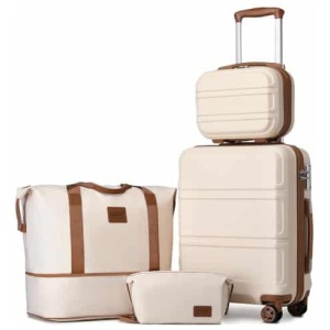 Set de 4 valises Kono rigides cabine 55 cm avec vanity case et sac de sport