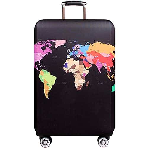 Housse de protection élastique pour valise avec motif carte du monde