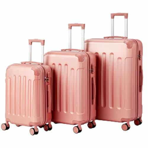 Set de 3 valises LALAHO rigides ABS avec renforts d'angle or rose