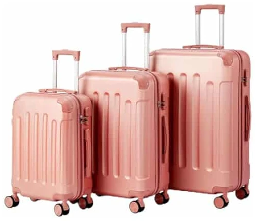 Set de 3 valises LALAHO rigides ABS avec renforts d'angle or rose