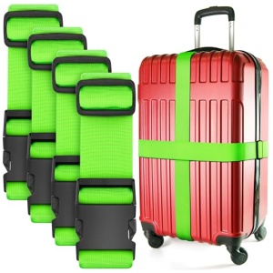 Sangle de valise en nylon réglable, lot de 4, vert fluo