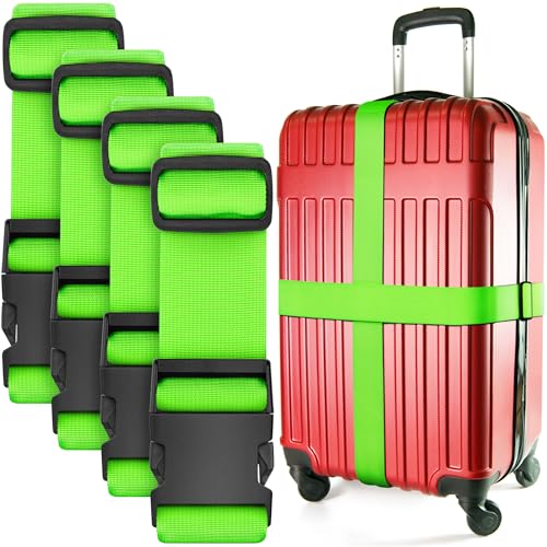 Sangle de valise en nylon réglable, lot de 4, vert fluo