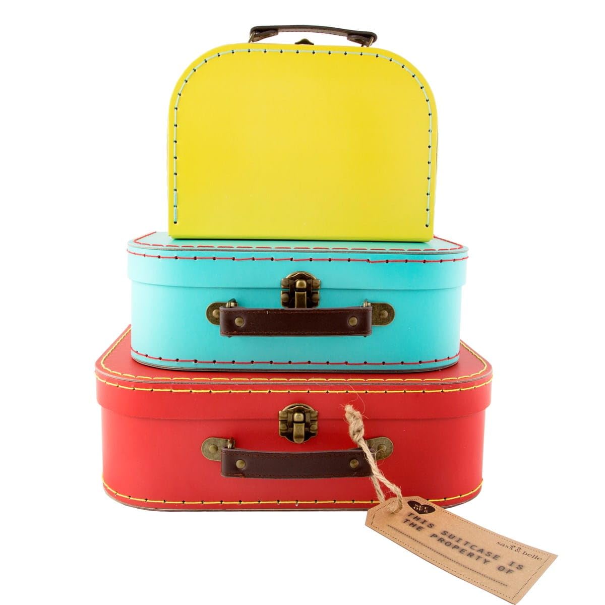 Set de 3 valises rétro Sass & Belle 29x20x10 cm rouge bleu jaune – Image 3