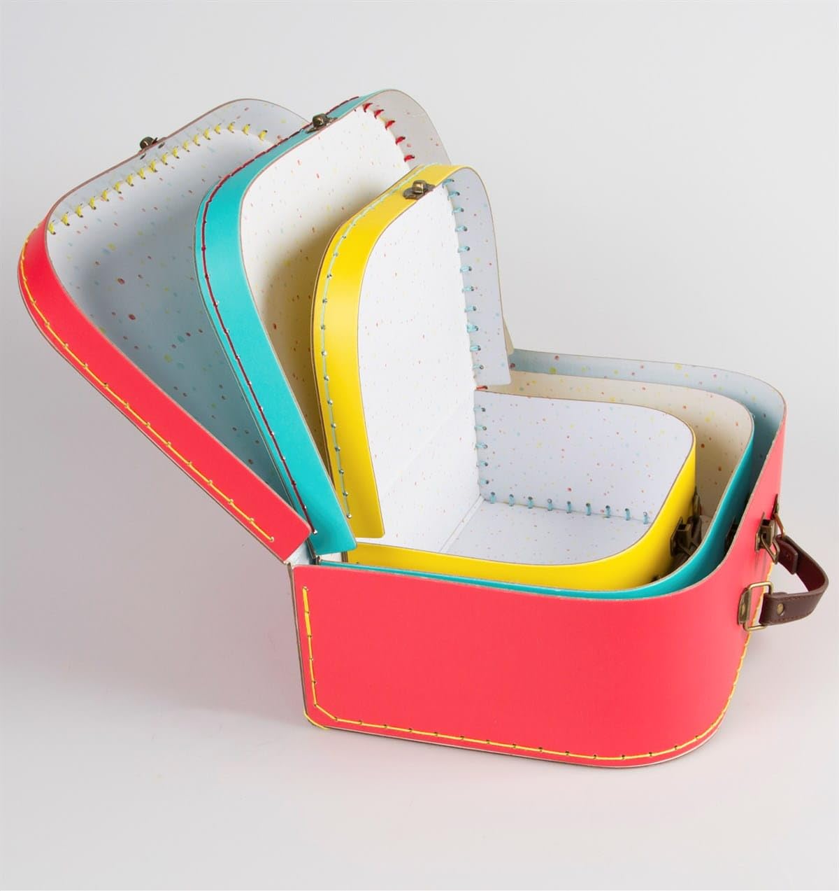 Set de 3 valises rétro Sass & Belle 29x20x10 cm rouge bleu jaune – Image 5