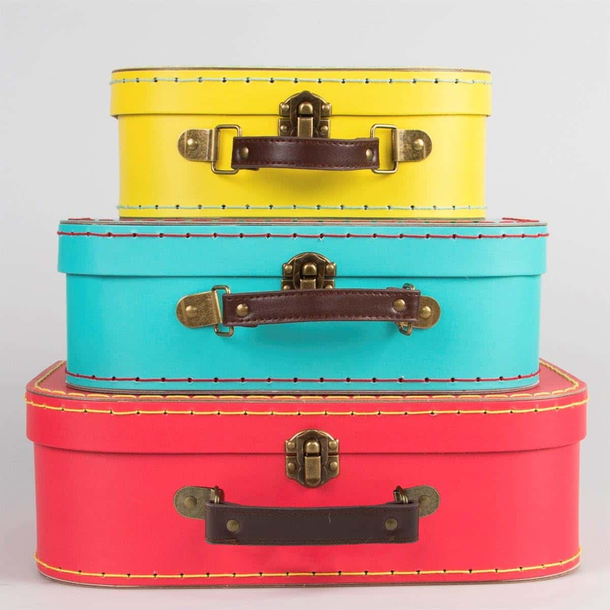 Set de 3 valises rétro Sass & Belle 29x20x10 cm rouge bleu jaune – Image 4