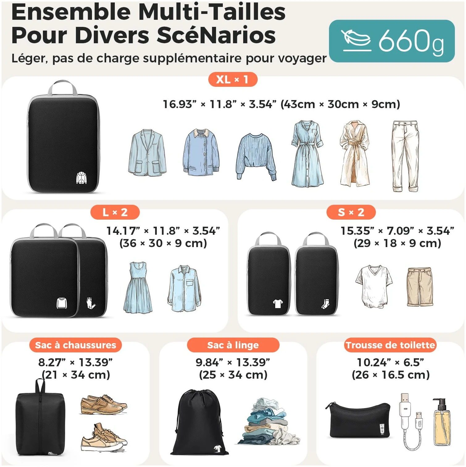 Organisateur de valise 8 pièces Packing Cubes Compression – Image 6