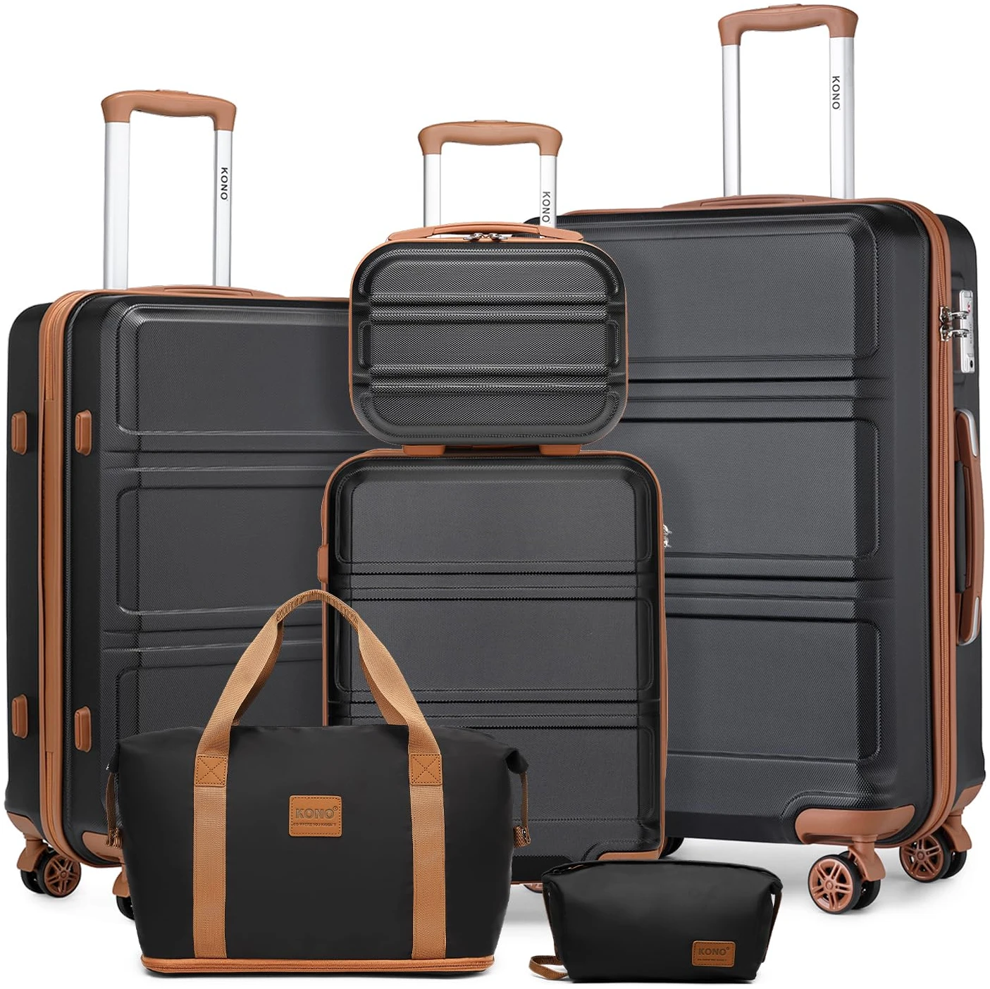 Set de 6 valises rigides Kono 55/65/74 cm avec vanity case et sac de sport – Image 2