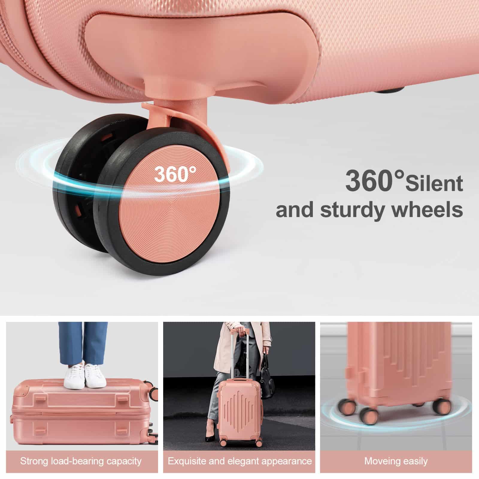 Valise cabine rigide LALAHO 55 cm ABS légère 4 roues or rose – Image 4