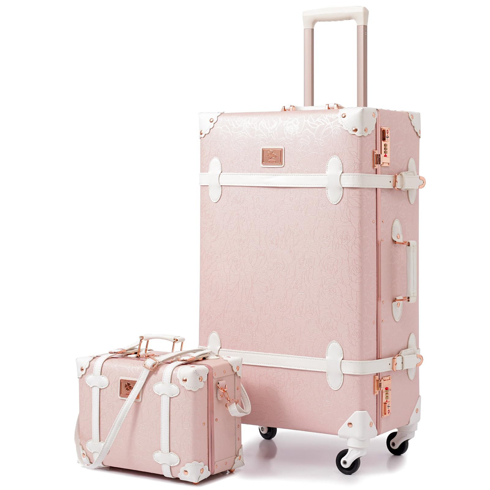 Set de 2 valises vintage Urecity rétro rose 4 roues serrure TSA – Image 2