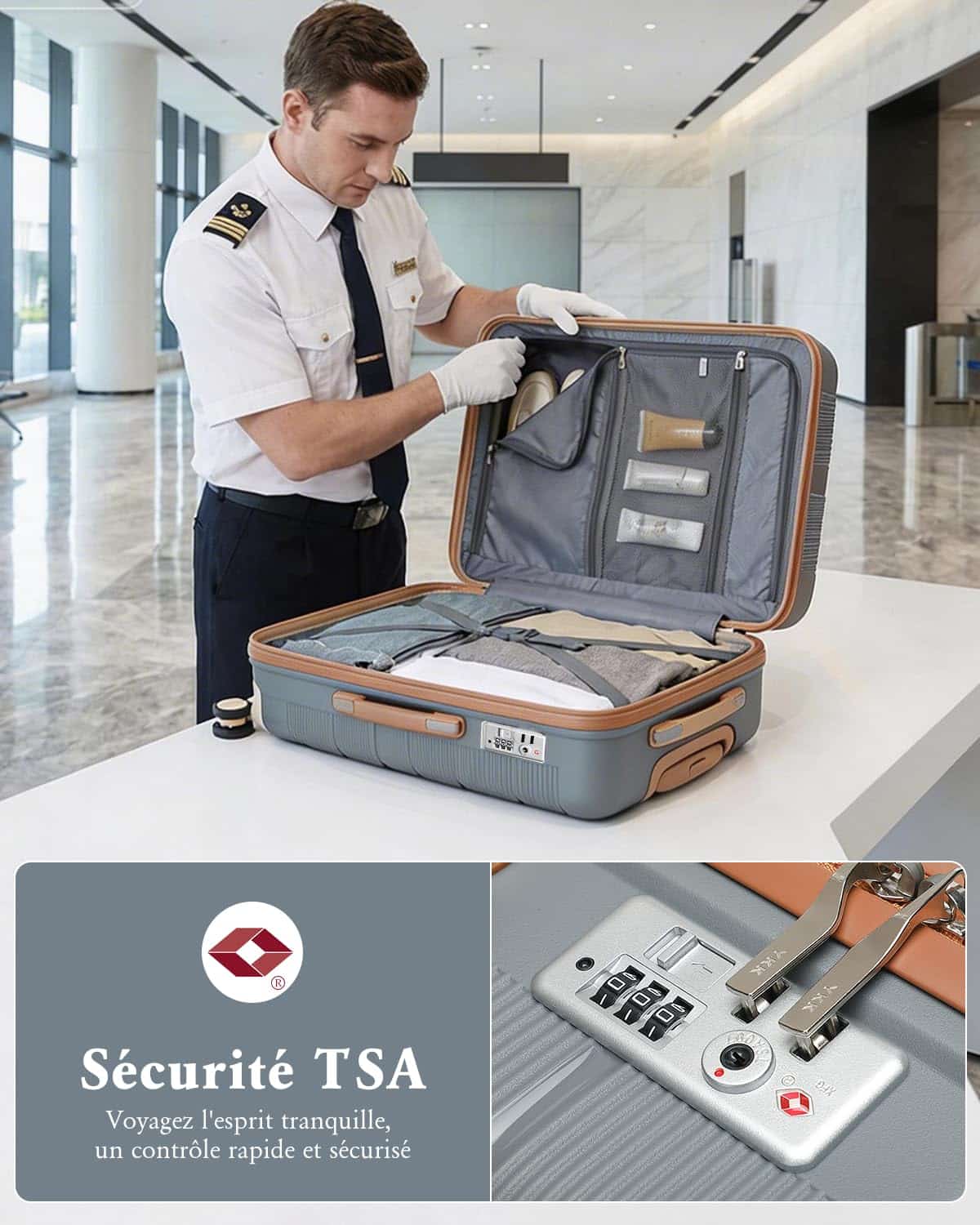 Valise moyenne rigide British Traveller 69 litres polypropylène TSA – Image 4