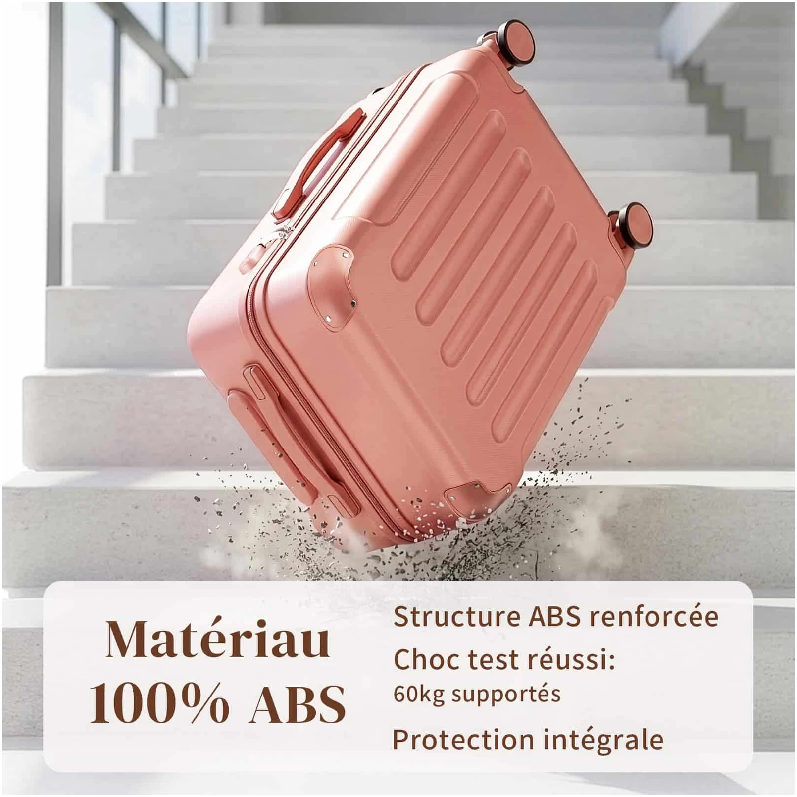 Set de 3 valises LALAHO rigides ABS avec renforts d'angle or rose – Image 4