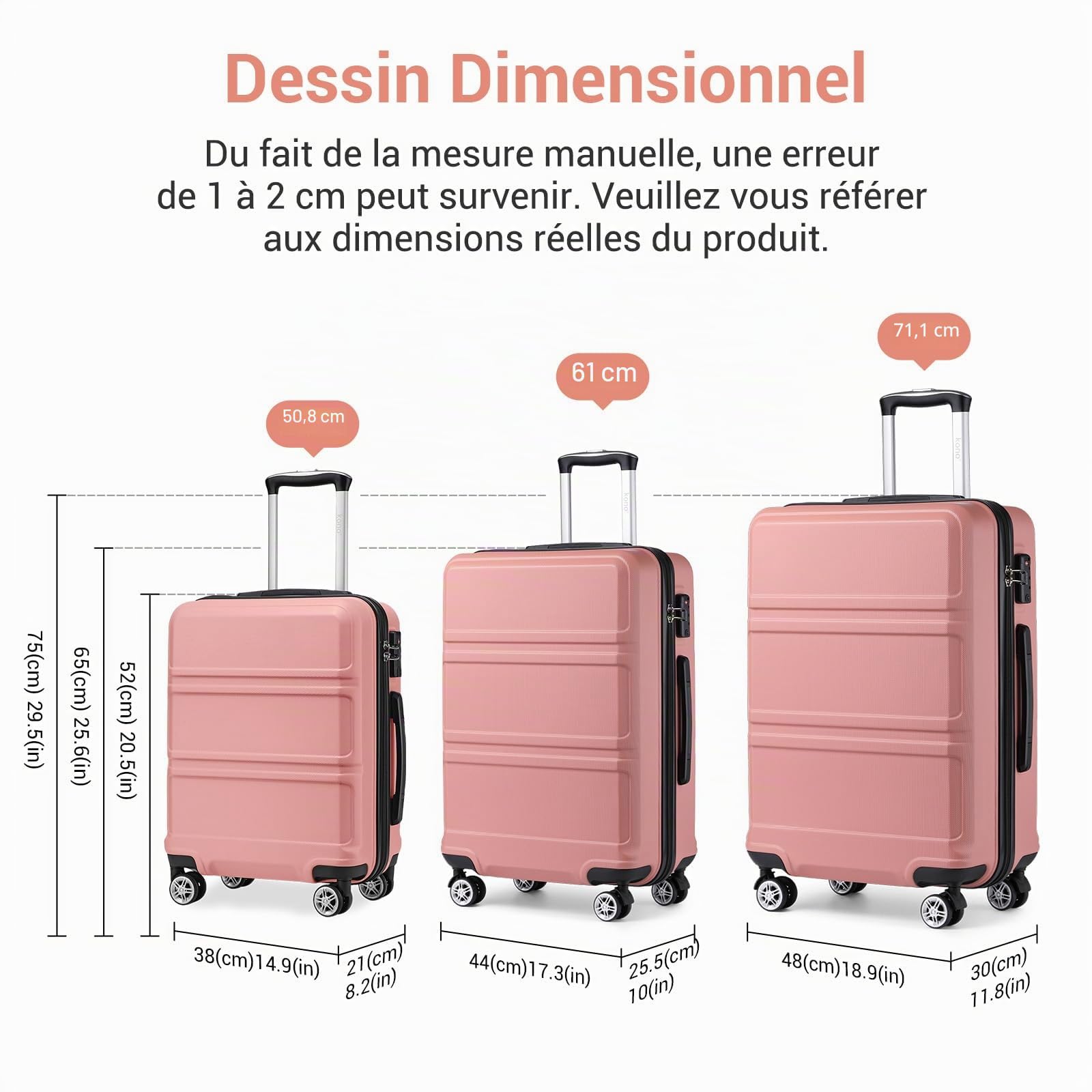 Valise grande taille Kono 28 pouces rigide ABS légère 4 roues – Image 4