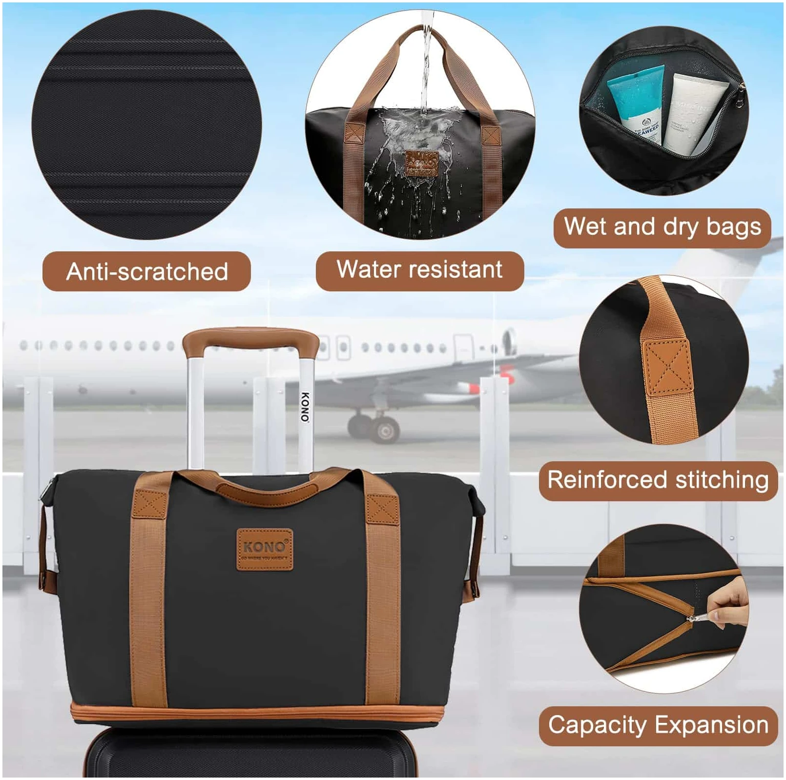 Set de 6 valises rigides Kono 55/65/74 cm avec vanity case et sac de sport – Image 5