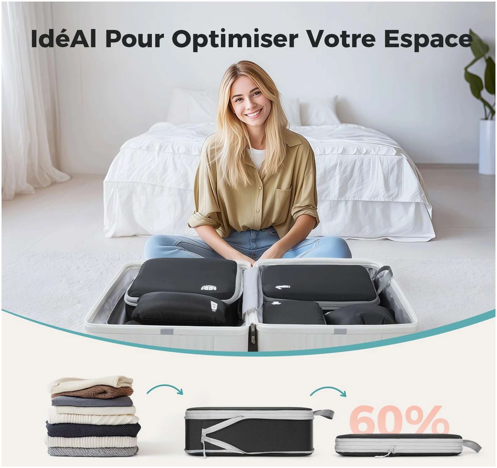 Organisateur de valise 8 pièces Packing Cubes Compression – Image 5