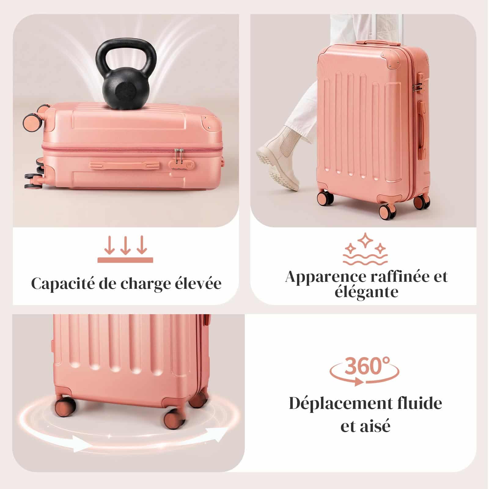 Set valise cabine et vanity LEADZM ABS renforcé or rose – Image 6