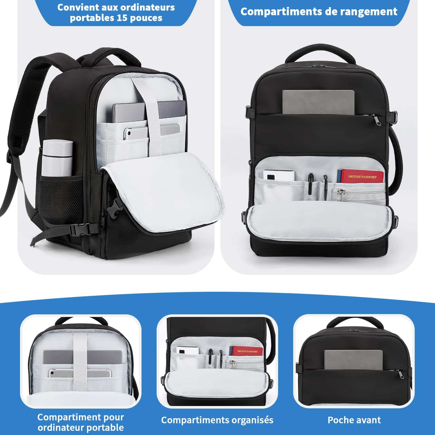 Sac à dos cabine 40x30x20 Zomfelt 24L pour PC 15 pouces – Image 6