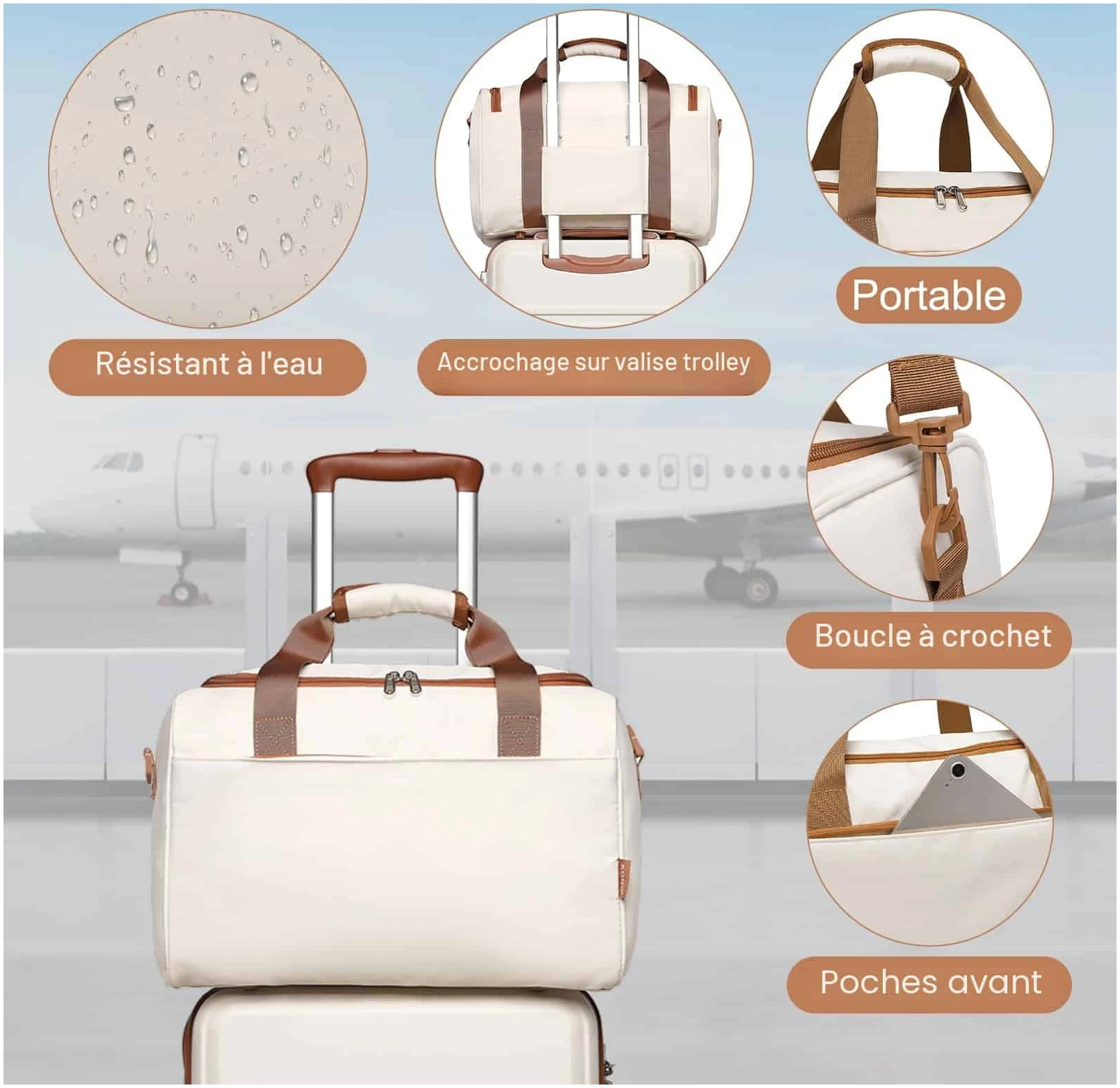Set de 2 valises Kono rigides cabine 55 cm + sac de voyage 40x20x25 cm – Image 5
