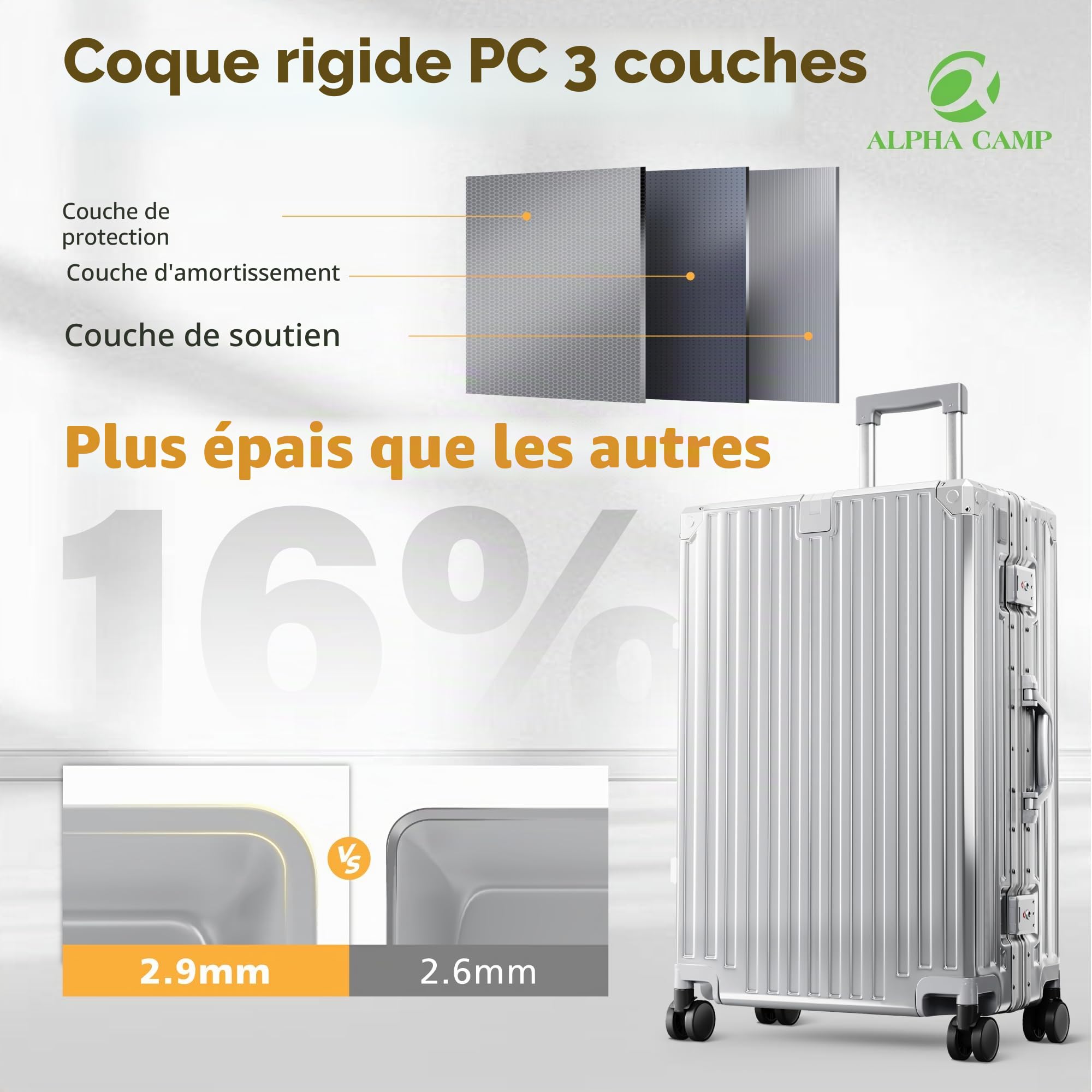 Valise grande taille Alpha Camp rigide 65L cadre aluminium serrure TSA – Image 4