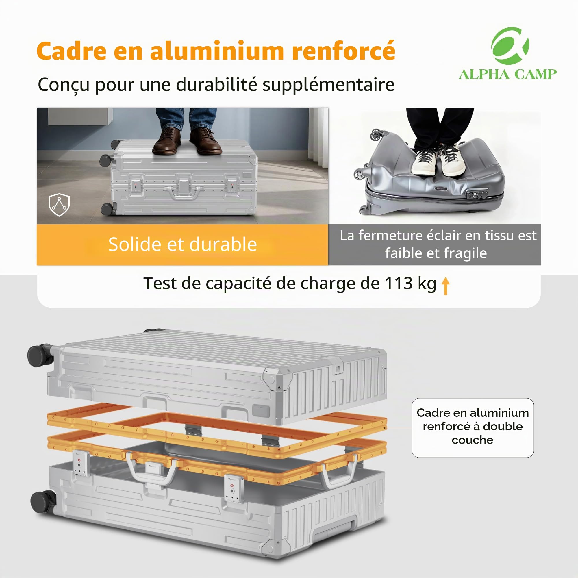 Valise grande taille Alpha Camp rigide 65L cadre aluminium serrure TSA – Image 3