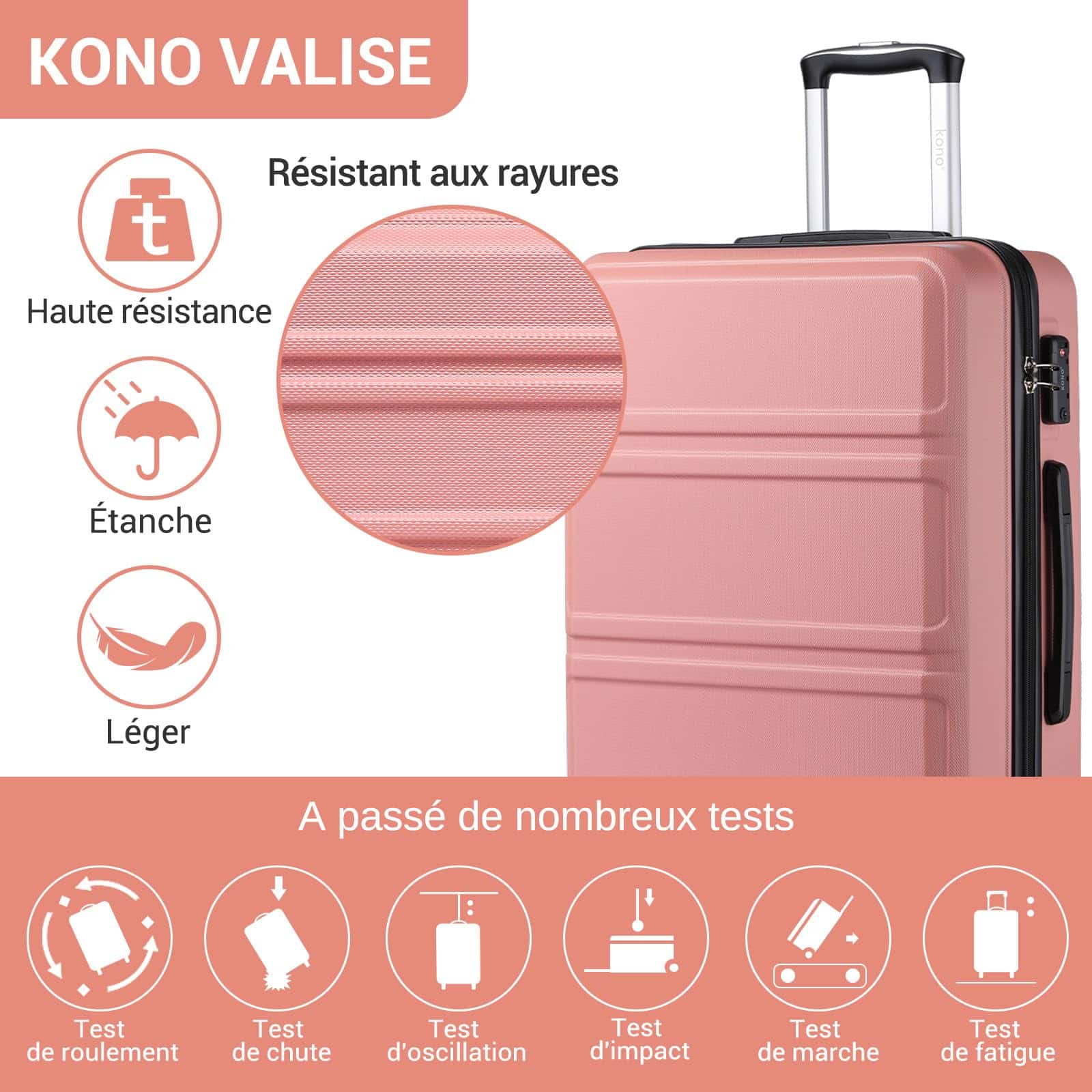 Valise grande taille Kono 28 pouces rigide ABS légère 4 roues – Image 6