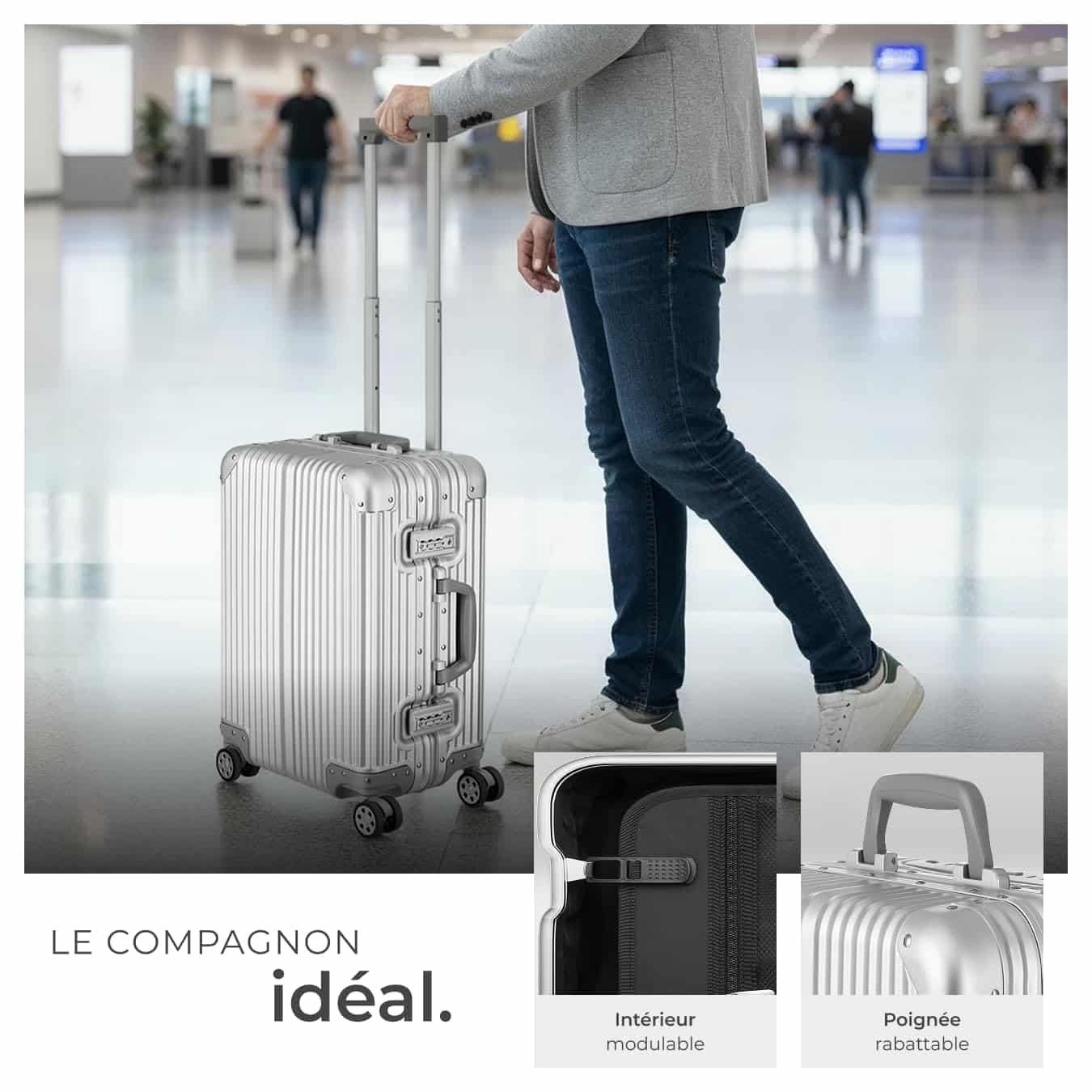 Valise cabine rigide tectake 36L en aluminium avec serrure TSA – Image 5