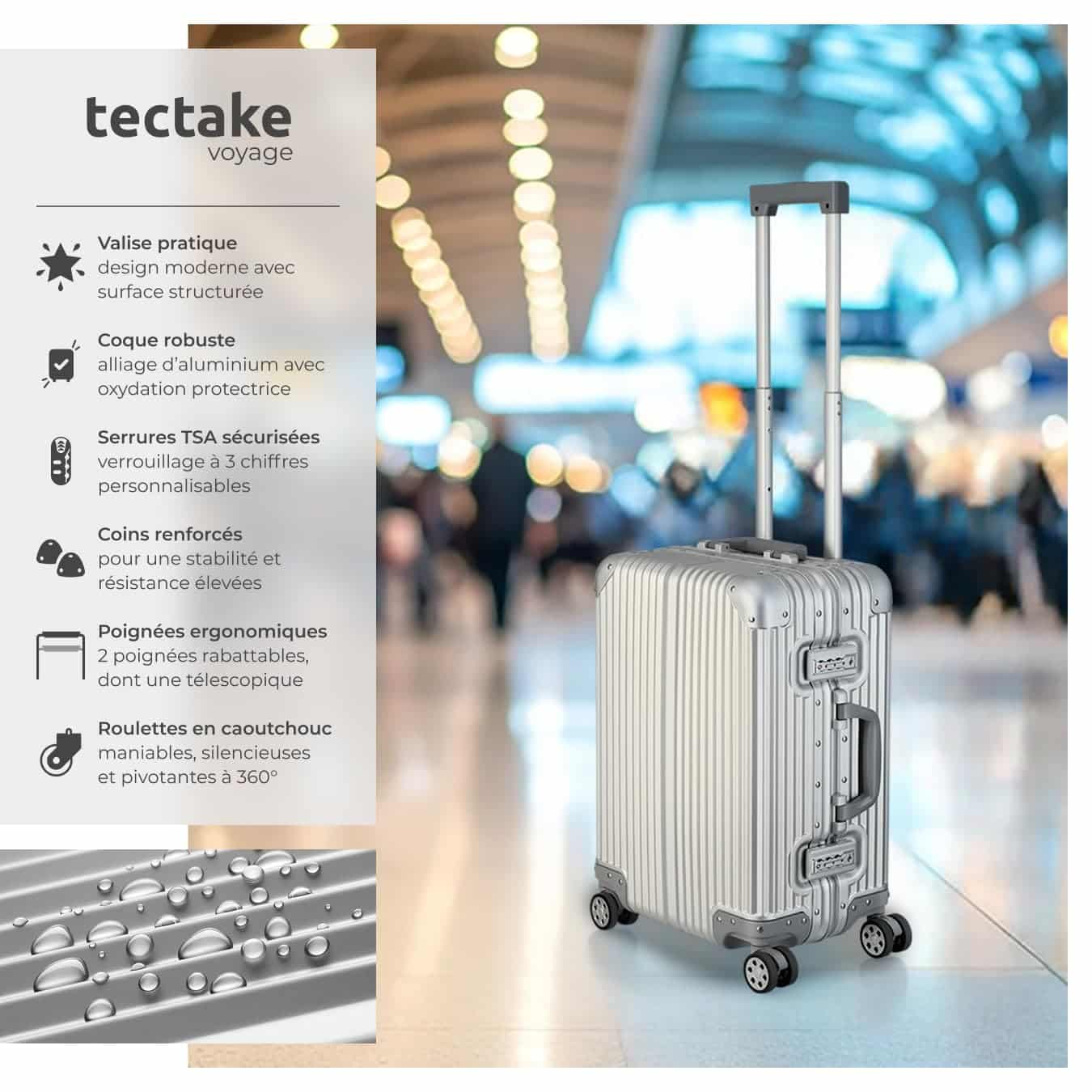 Valise cabine rigide tectake 36L en aluminium avec serrure TSA – Image 3