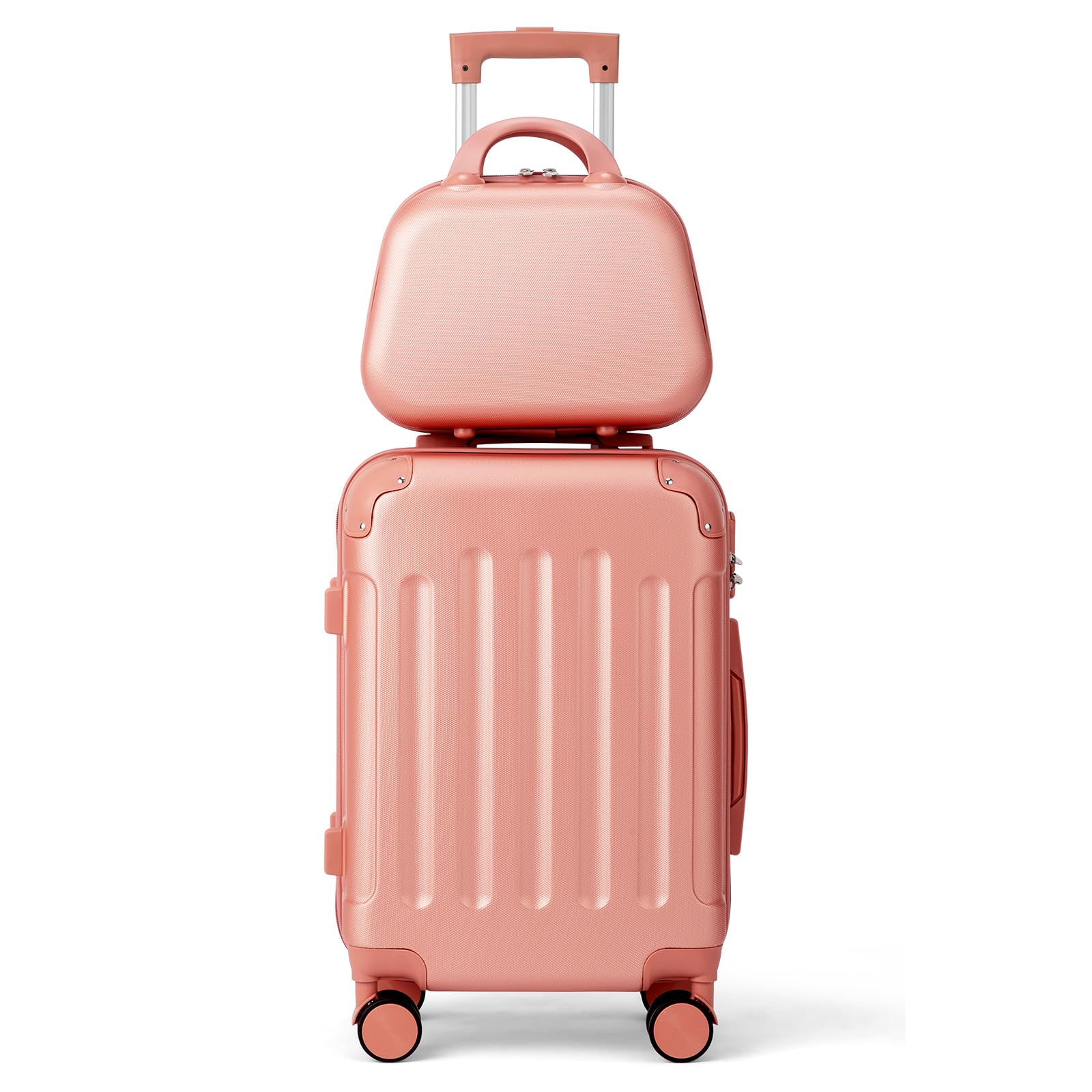 Set valise cabine et vanity LEADZM ABS renforcé or rose – Image 2