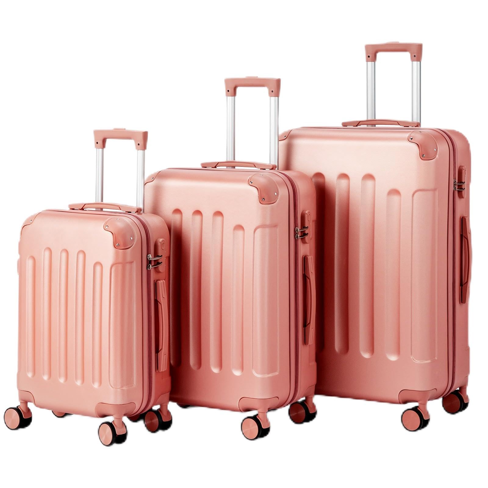 Set de 3 valises LALAHO rigides ABS avec renforts d'angle or rose – Image 2