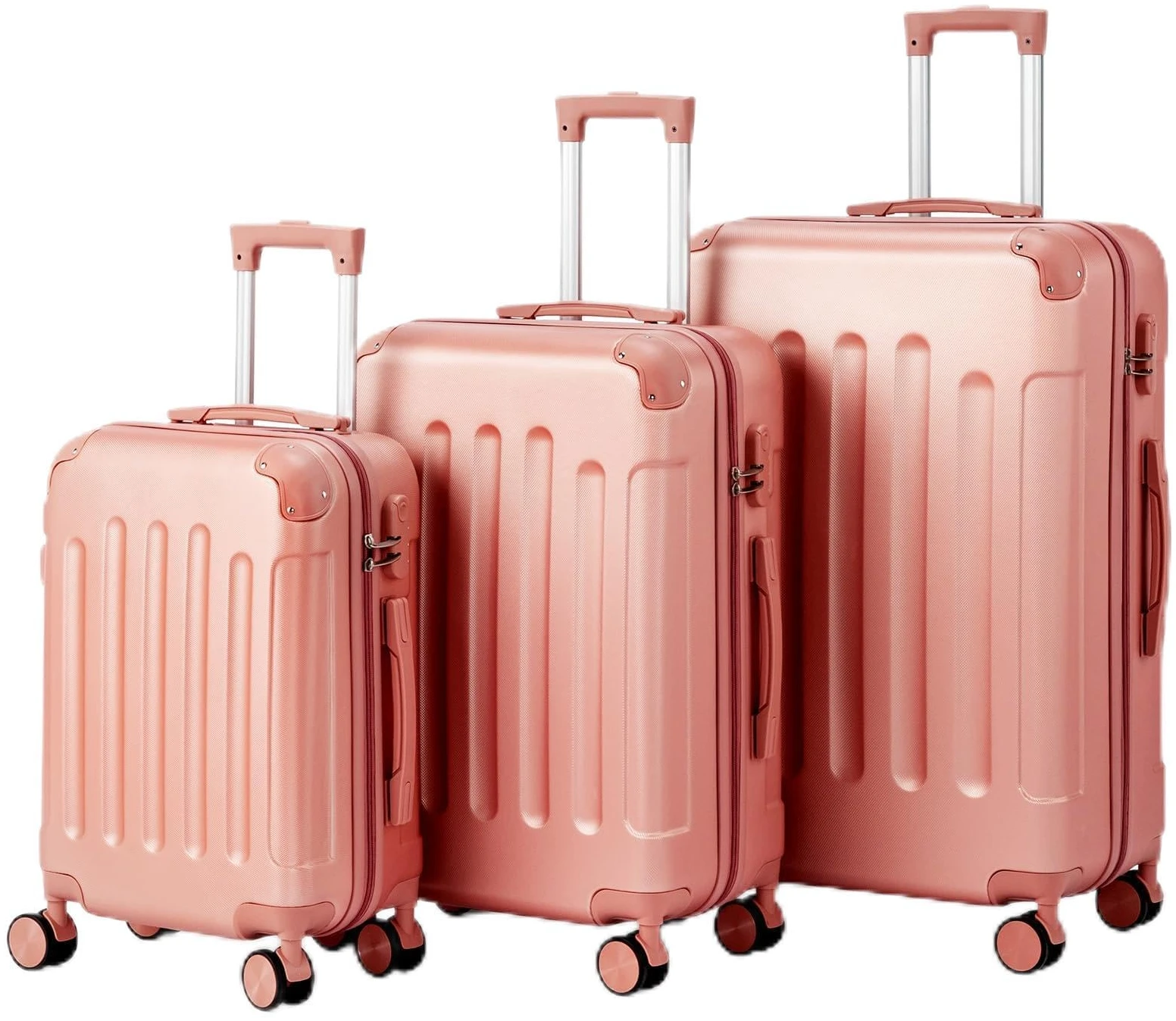 Set de 3 valises LALAHO rigides ABS avec renforts d'angle or rose – Image 2
