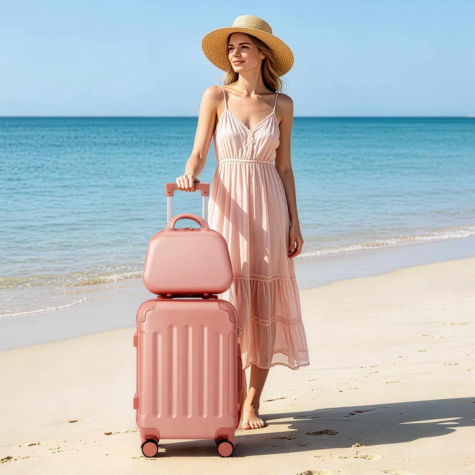 Set valise cabine et vanity LEADZM ABS renforcé or rose – Image 3