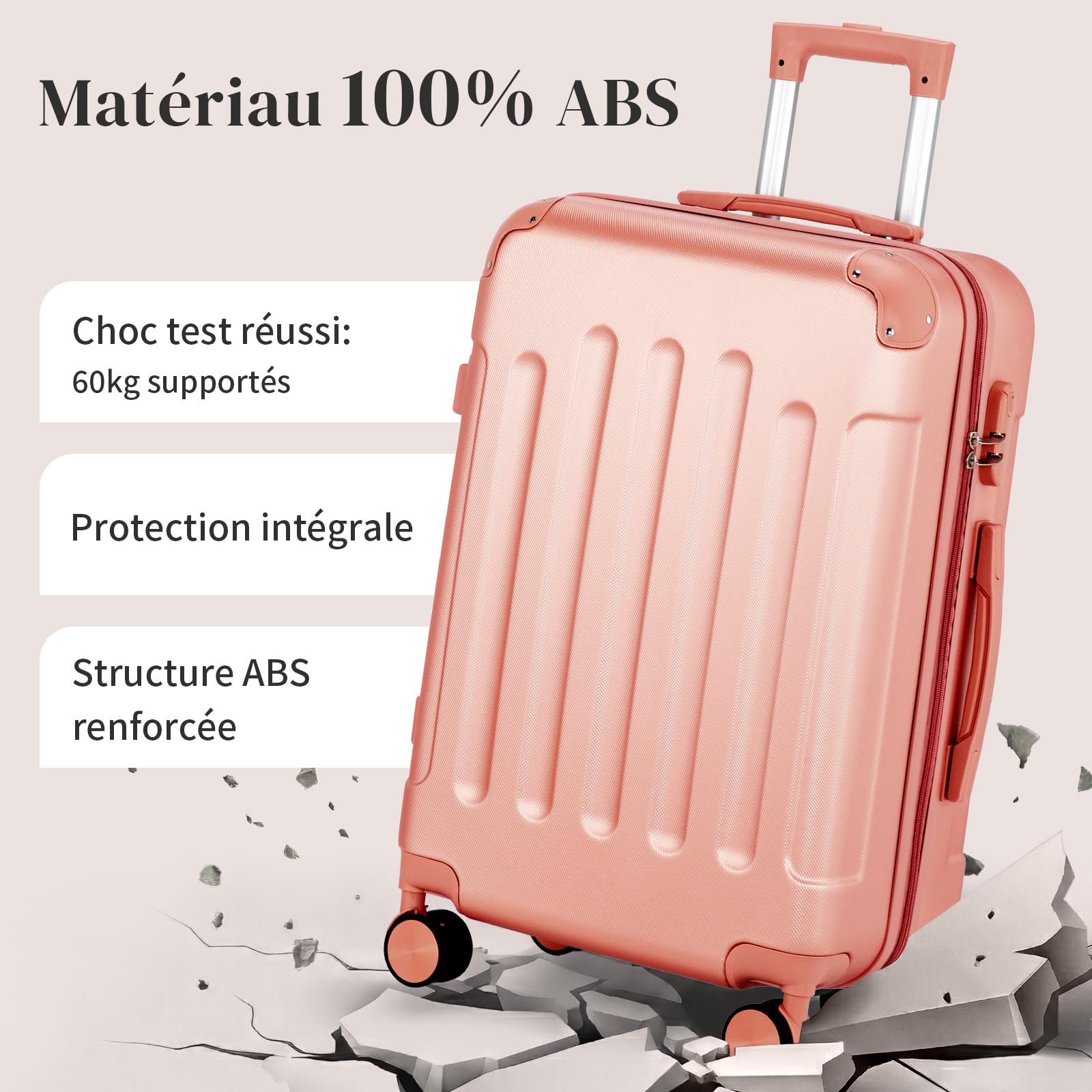 Set valise cabine et vanity LEADZM ABS renforcé or rose – Image 5