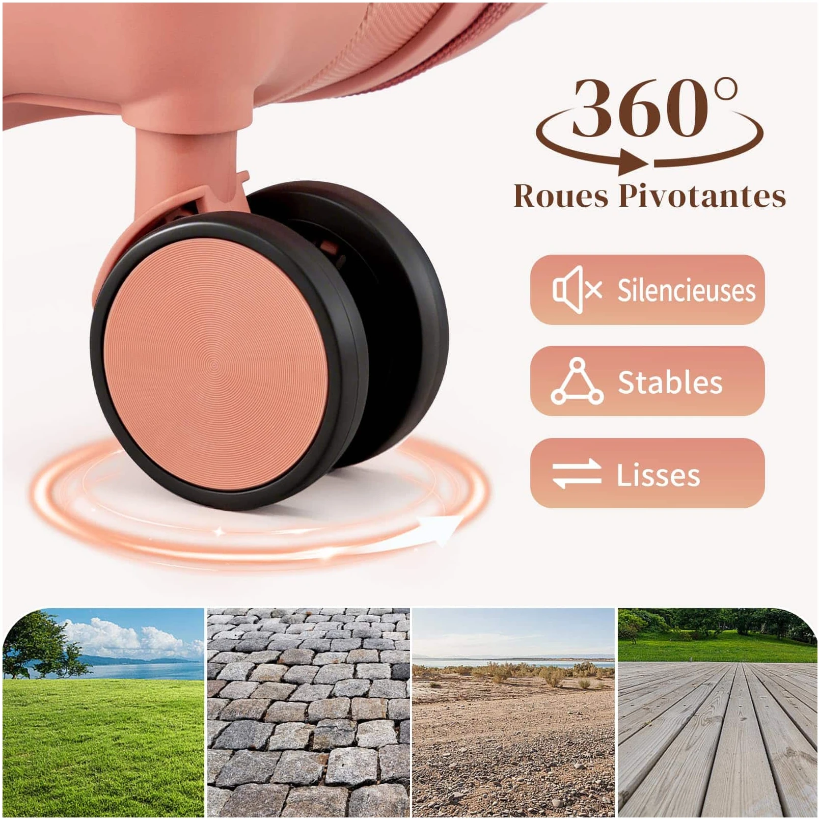 Set de 3 valises LALAHO rigides ABS avec renforts d'angle or rose – Image 6