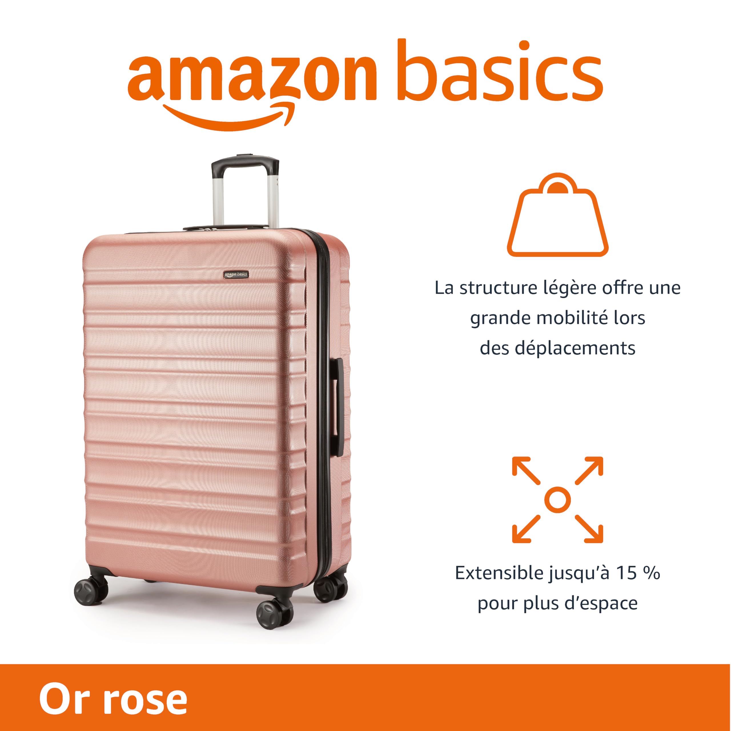 Valise rigide grande Amazon Basics 78 cm extensible or rose 105 litres – Image 3