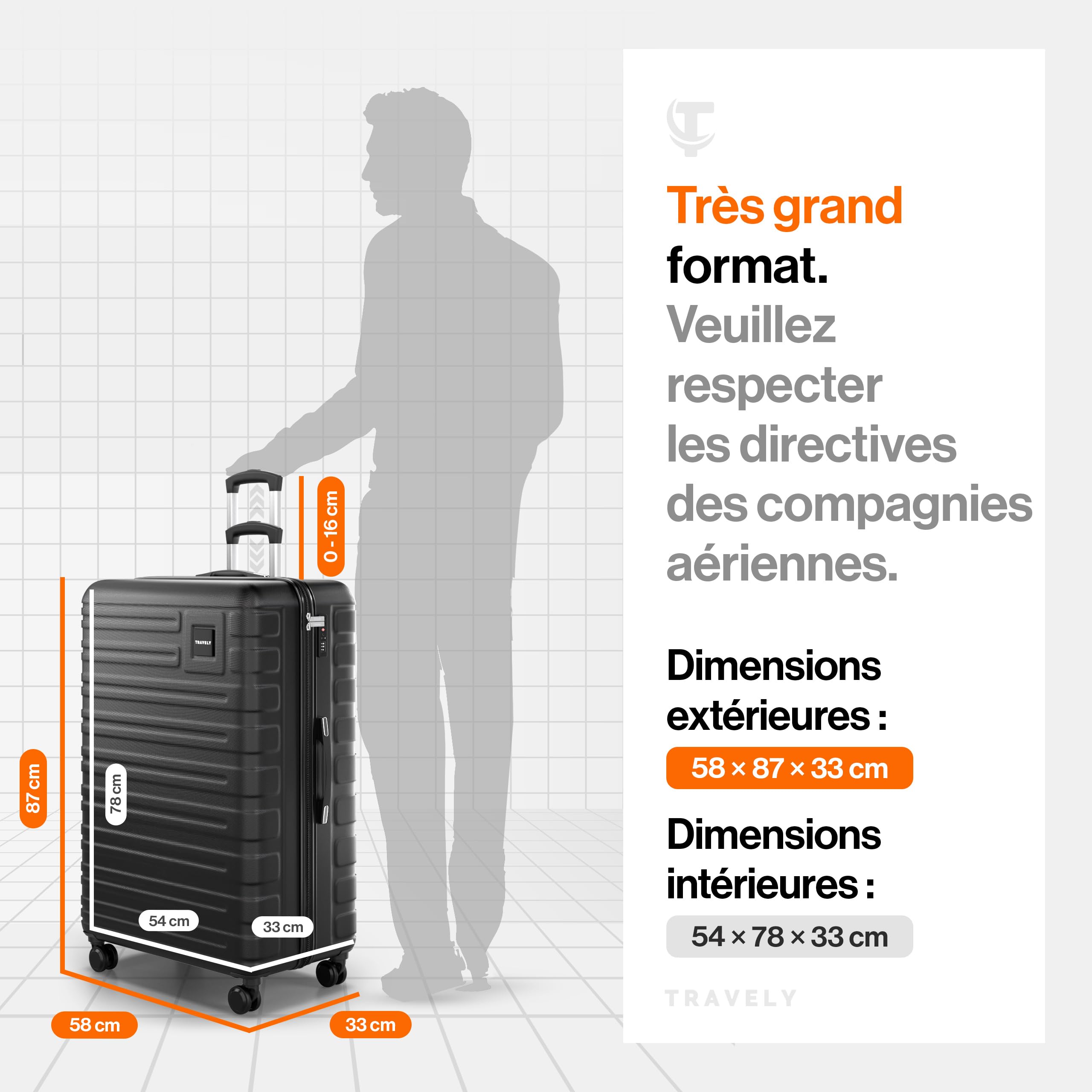 Grande valise rigide Travely XXL 87 cm 150 litres avec serrure TSA – Image 5