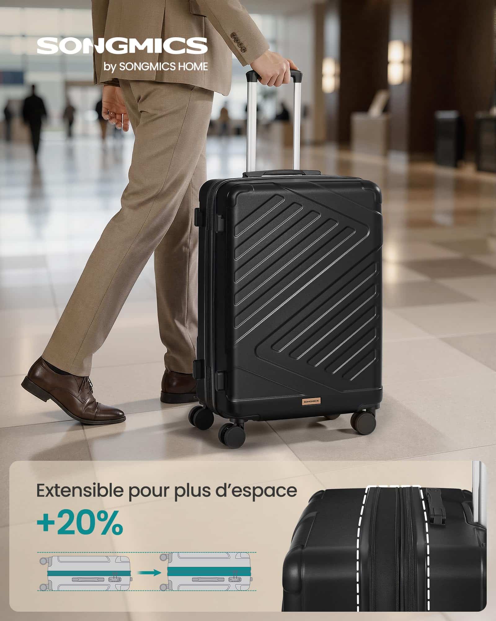 Valise soute SONGMICS 65 cm extensible ABS serrure TSA 80 litres – Image 3