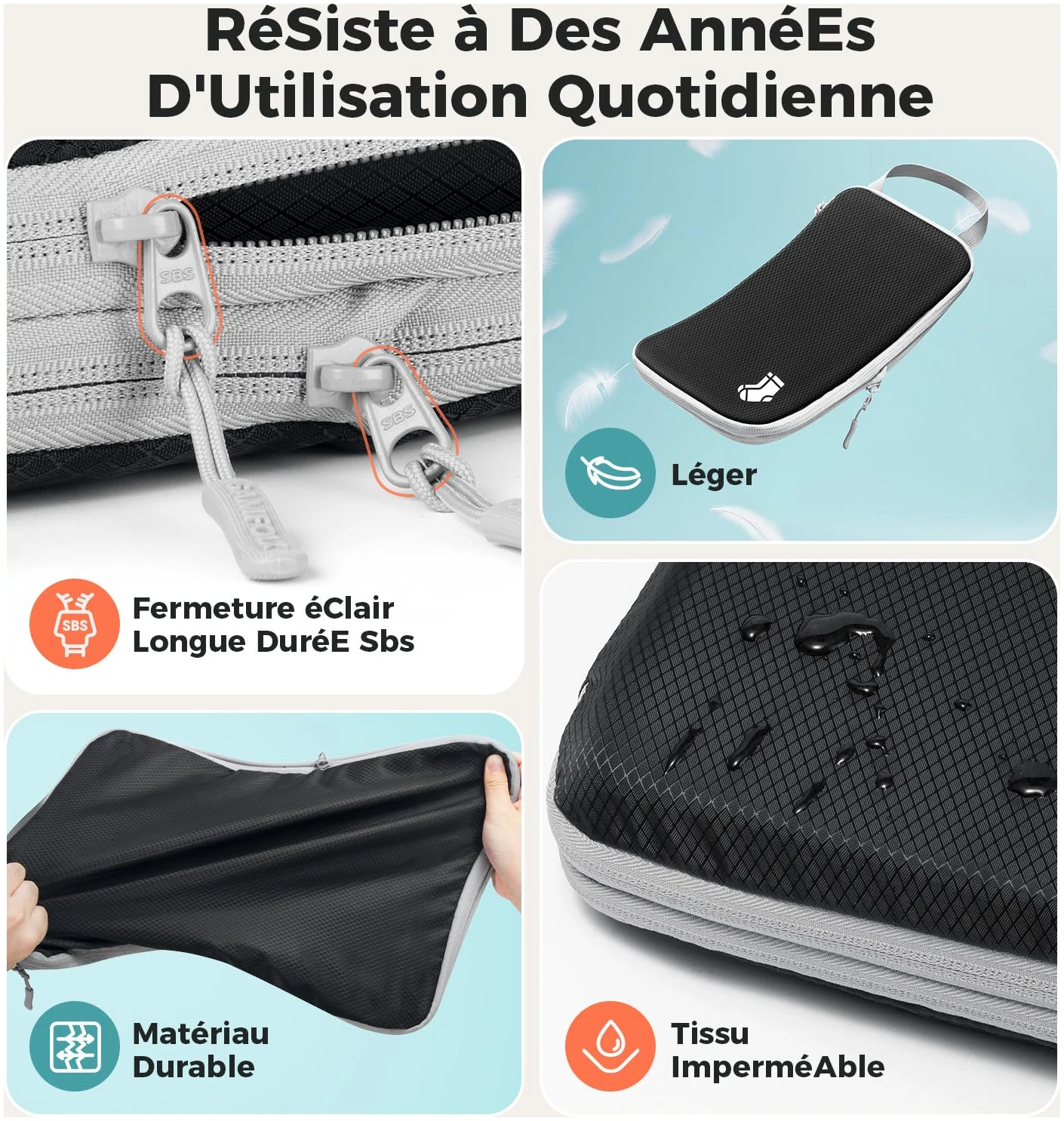 Organisateur de valise 8 pièces Packing Cubes Compression – Image 3