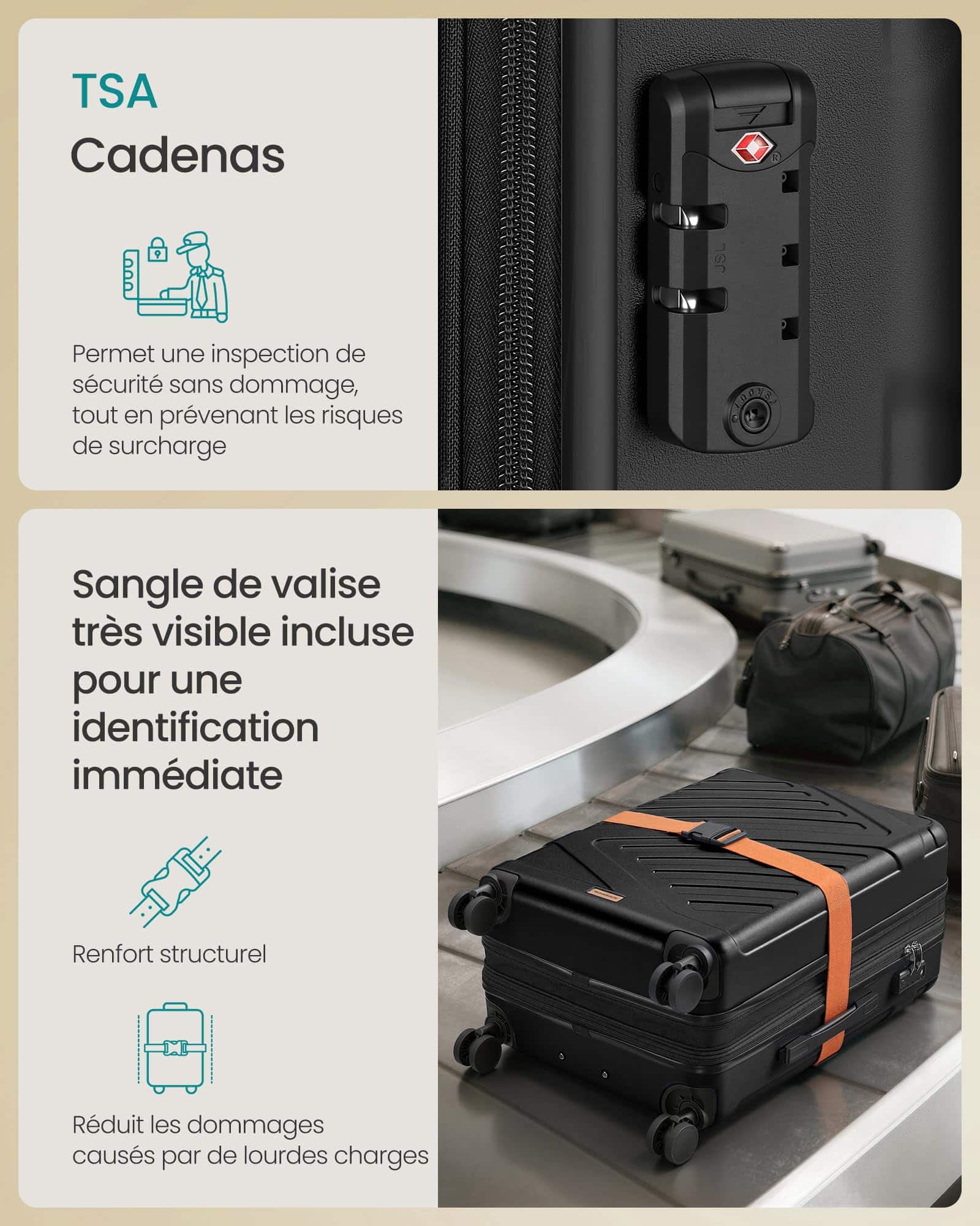 Valise soute SONGMICS 65 cm extensible ABS serrure TSA 80 litres – Image 6