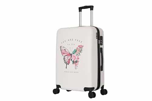 Valise grande taille rigide 75 cm Trolley ADC collection Papillon blanc