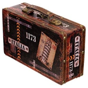 Valise décorative en bois style colonial avec revêtement cuir 26 cm