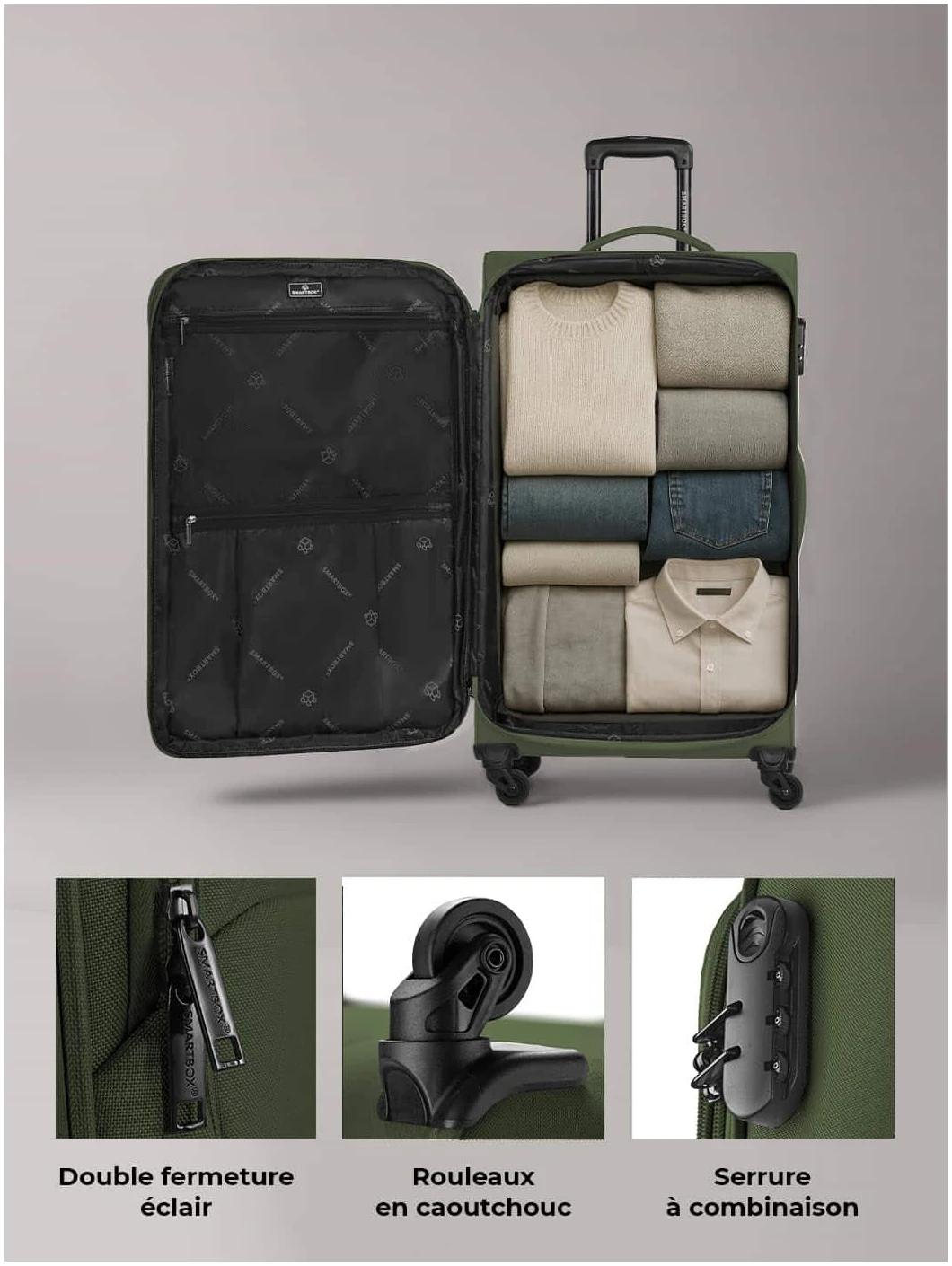 Grande valise souple Smartbox 78 cm extensible 100 litres 4 roues – Image 4
