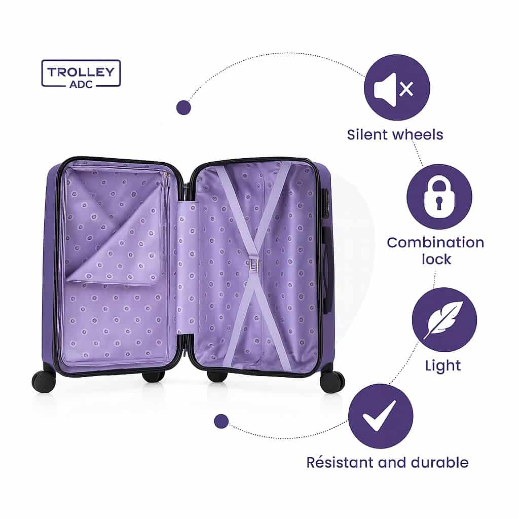 Valise cabine rigide ADC 55 cm légère 39 litres 4 roues doubles silencieuses – Image 4