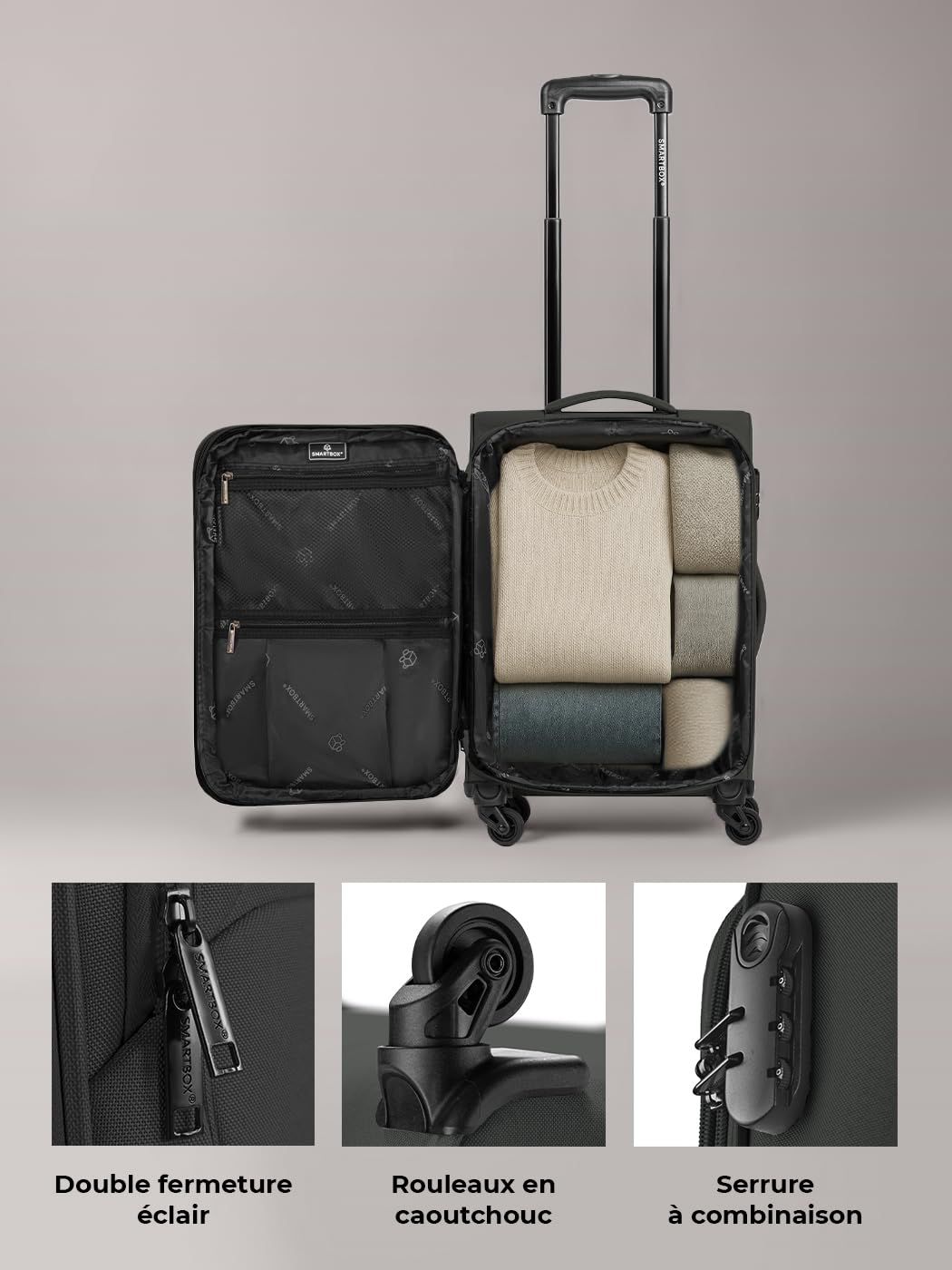 Valise cabine souple Smartbox 56 cm extensible 4 roues 42 litres – Image 3